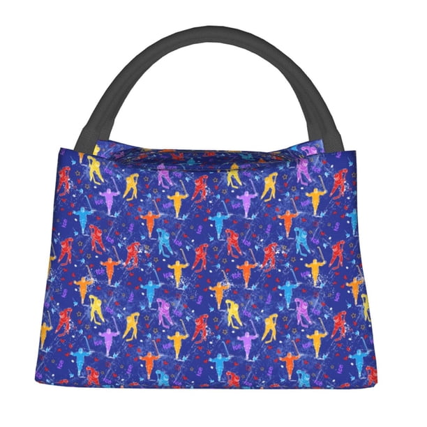 Fotbe Ice Hockey Players With Puck Bolsa Térmica Portátil con Estampado, Bolsa de Entrega de Alimentos Aislada, Bolsa Reutilizable de Gran Capacidad para Comidas y Supermercado
