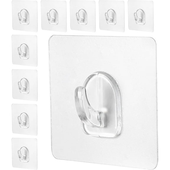 10Pcs Adhesive Hooks - Clear Plastic Hooks for Hanging