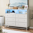 thumbnail image 3 of TROPOW Wide Dresser for Bedroom with Charging Station, 6 Drawer Dresser with LED Lights, Modern Large Capacity Storage Cabinet, Wood Dressers & Chests of Drawers Closet,White, 3 of 7