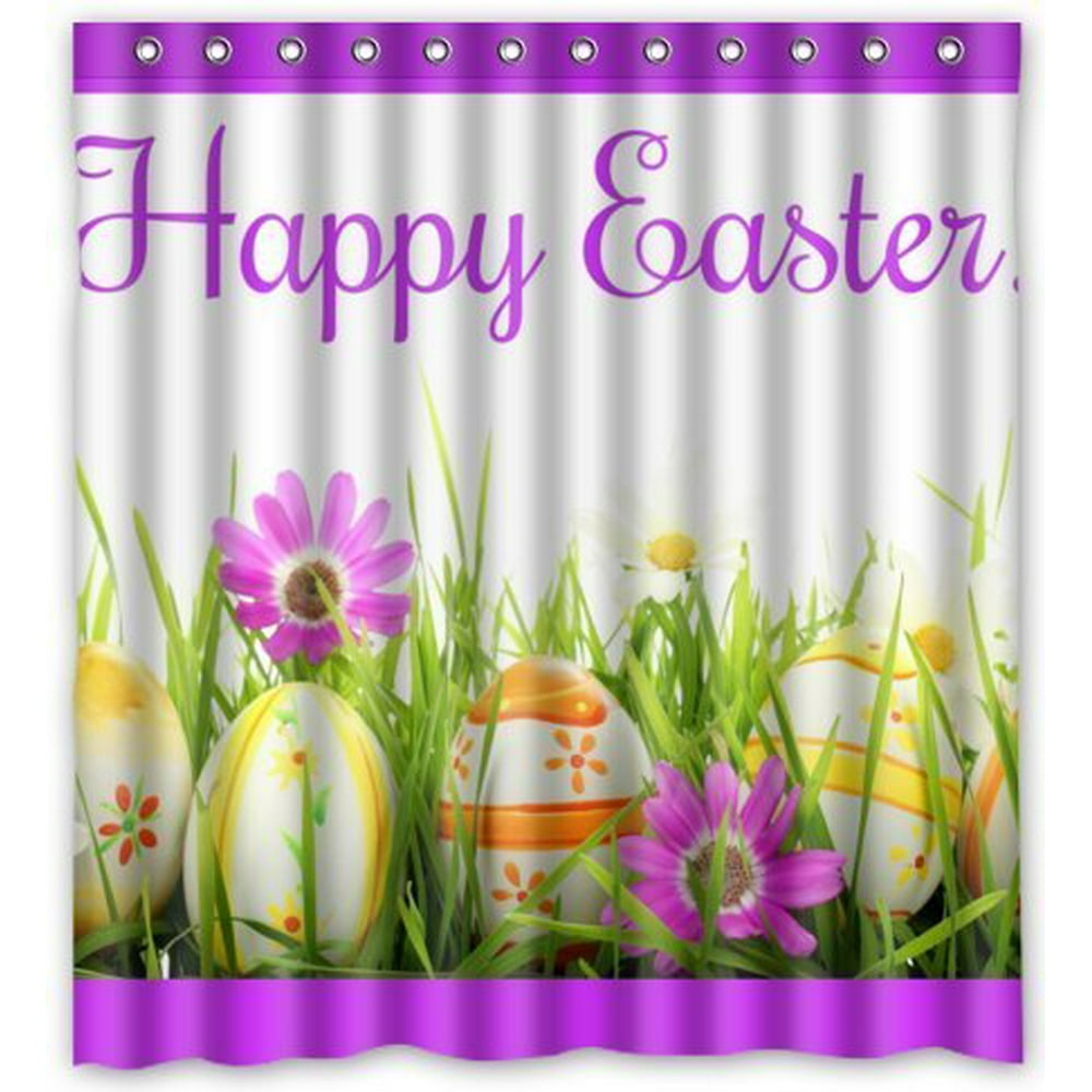 HelloDecor Happy Easter Shower Curtain Polyester Fabric Bathroom