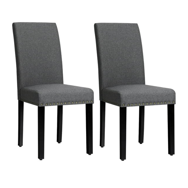 Costway Set of 2 Fabric Dining Chairs Upholstered w/ Nailhead Trim Grey