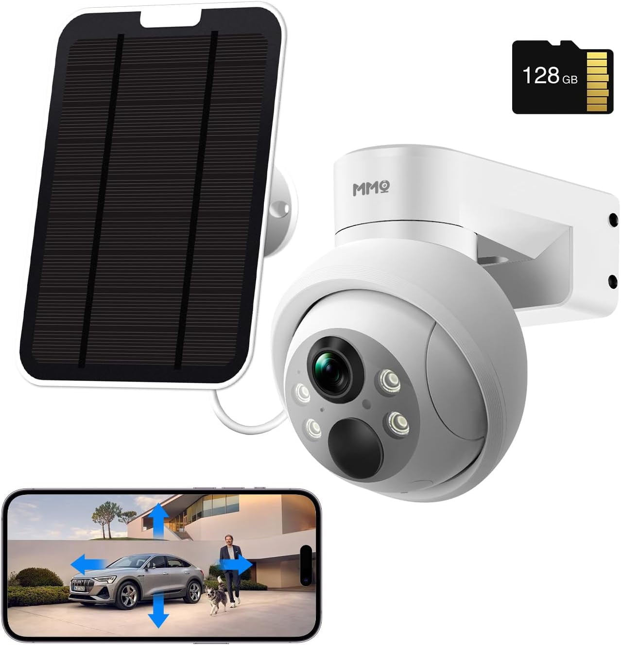 Solar Security Cameras Wireless Outdoor, 4MP PTZ Powered Security Cameras for Home, Security Camera Outside with PIR Motion Detection, Color Night Vision, Two Way Audio, Work with Alexa