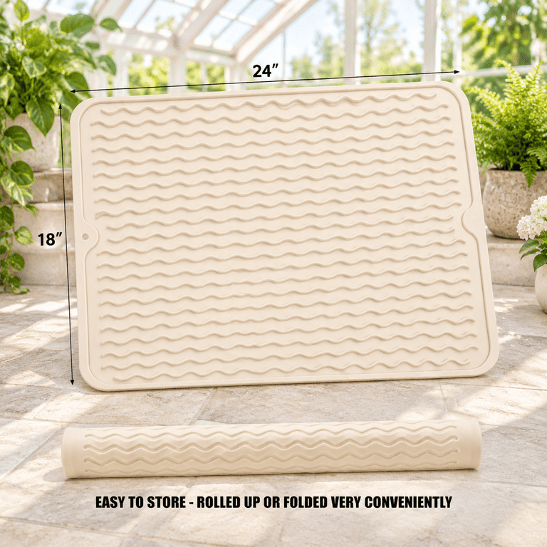 Silicone Dish Drying Mat Non-slip Easyn Sink Beige 24