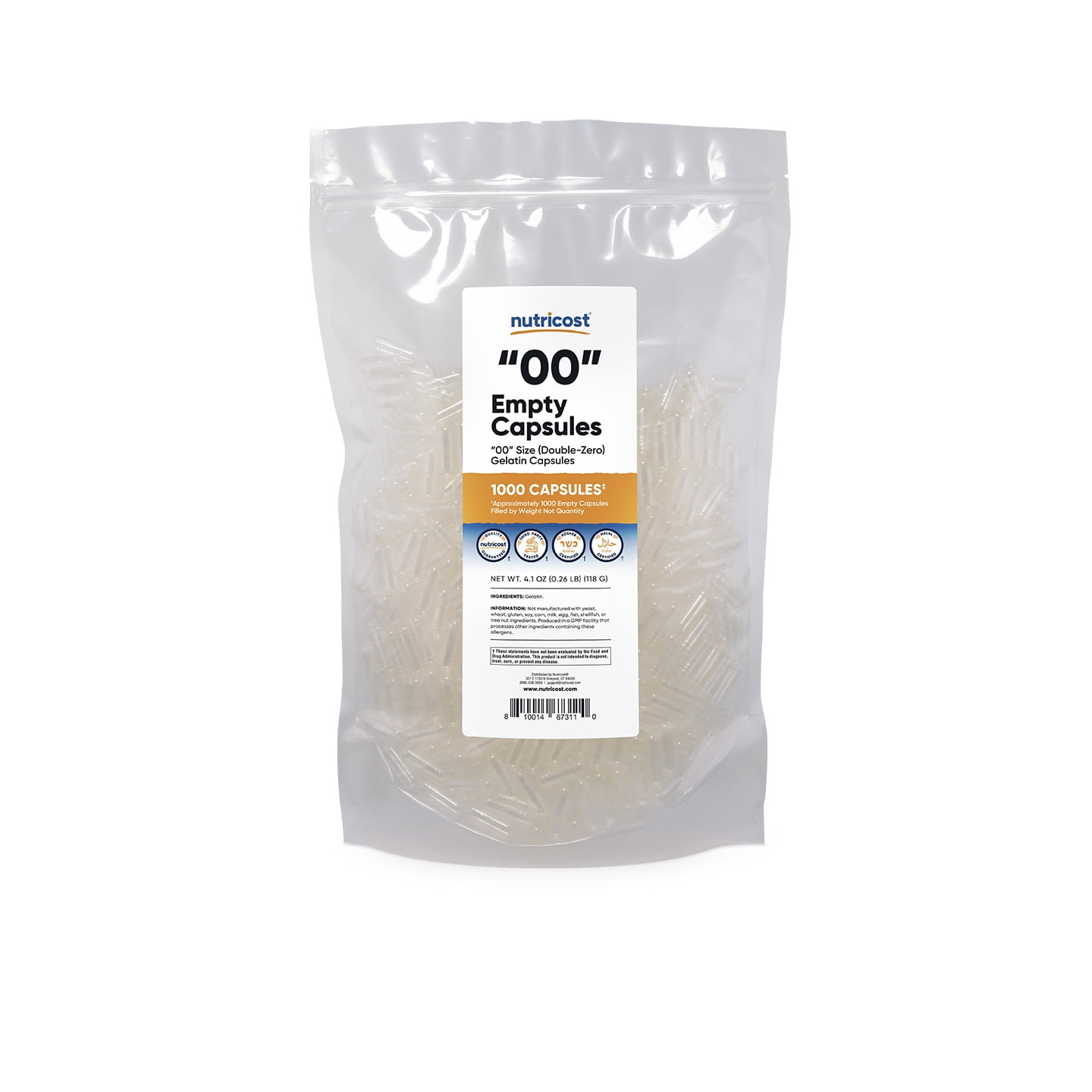 Nutricost Empty Capsules Gelatin Size 00 1,000 Clear Empty 00 Gelatin