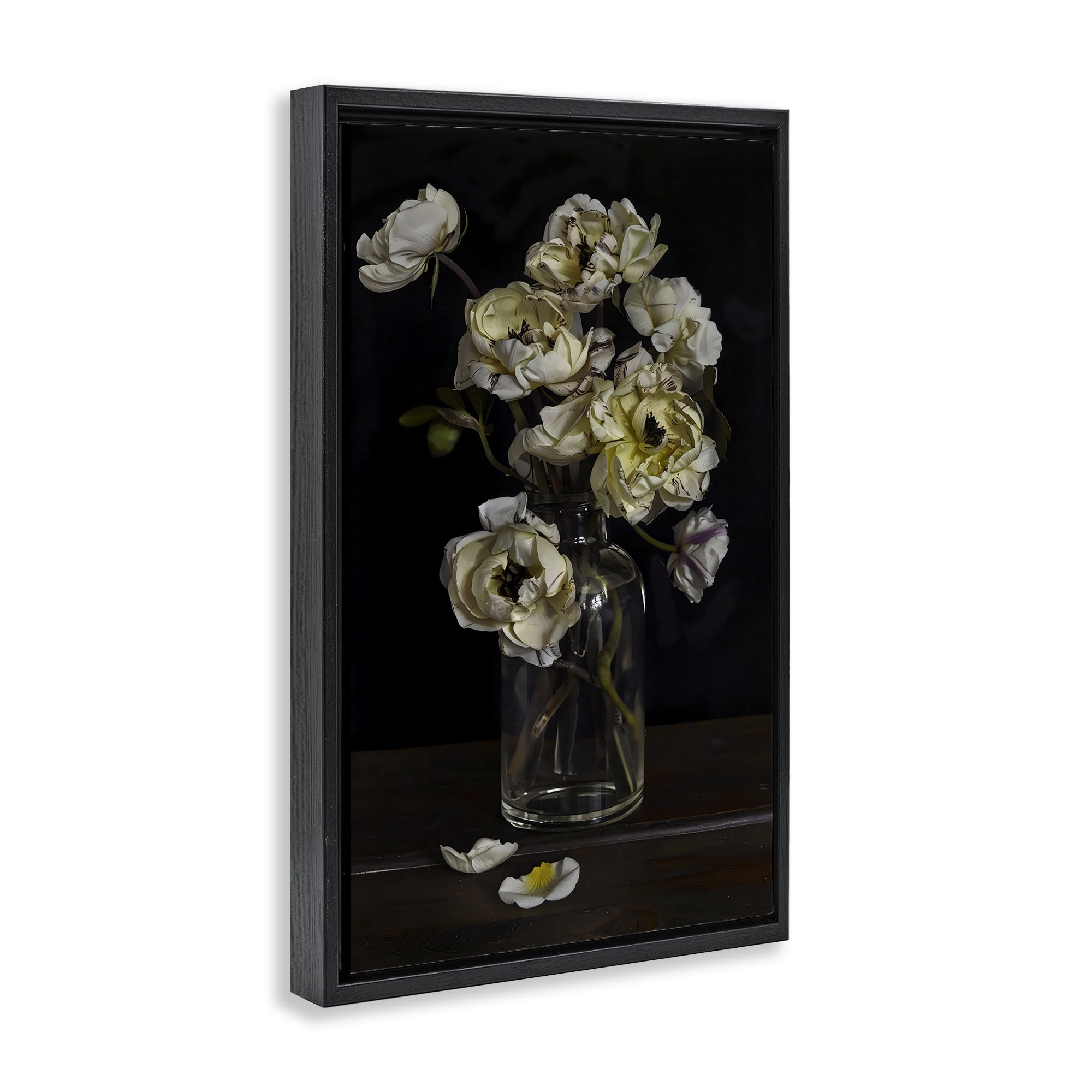 Stupell Industries Elegant Arrangement of Cream Blossoms Black Framed Floater Canvas Wall Art, design by Creative Studio