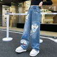 thumbnail image 4 of RUTAYY Toddler Girlss Bowknot Jeans Wide Leg Flare Cargo Jeans Boot Cut Bottom Denim Pants Baggy Blue Jeans For Girls Trouser Relaxed Fit Pants, 4 of 5