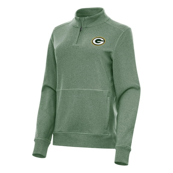 Women's Antigua Heather Green Green Bay Packers Crush Quarter-Zip Jacket