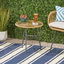 Orlando Rattan Side Table Modern Outdoor End Table with Tempered Glass Top and Steel Frame