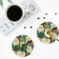 thumbnail image 4 of Fuzoiu Tropical Floral Jungle Print Leather Coasters Set,Drink Coasters Set of 4,for Tabletop Protection, Durable PVC Coasters,Home Décor and Housewarming Gift-Round Shape, 4 of 6