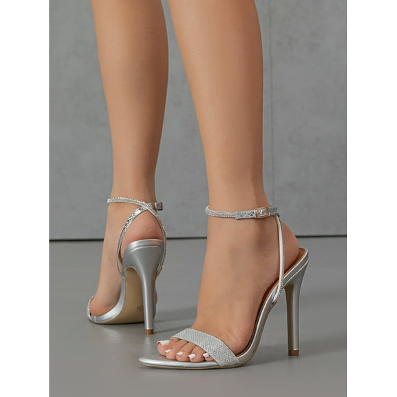 Women's Glitter Rhinestone Chunky Heel Sandals Dressy Summer Open Toe Strappy Block Heeled Sandals Lace Up Slip on High Heels Shiny Crystal Sandals for Party Proms Club Wedding Shoes for Women Girls