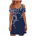 thumbnail image 2 of QUNYINEY Cold Shoulder Casual Dresses for Women Floral Summer Short Sleeve Mini Shift Dress Loose Fit V Neck Vacation Beach Blue Dresses, 2 of 6