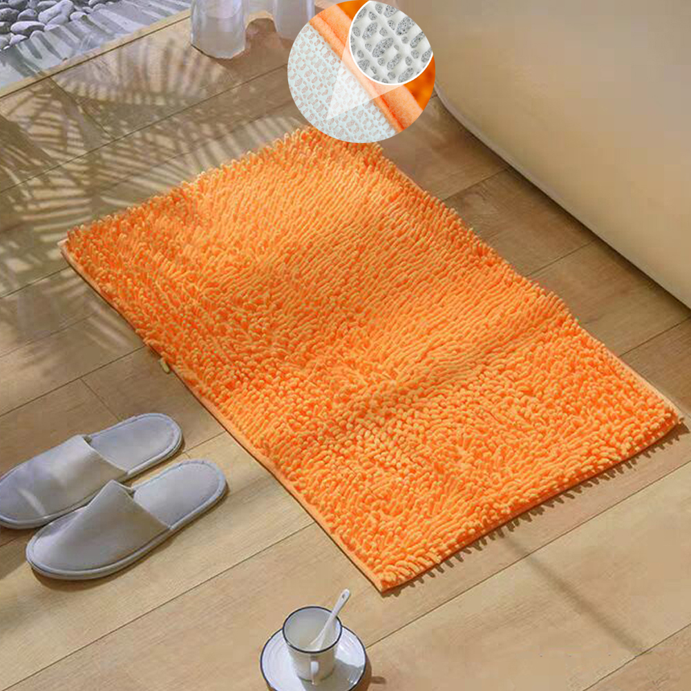 Orange Chenille Bathroom Rugs 24"x36" Shaggy Water Absorbent Non-Slip Backing Bath Mats Machine Washable