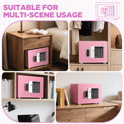 BESAFETY 0.25 Feet Cubic Safe Box, Money Lock Safes with Digital Keypad, USB Cable and Sensor Light, Security Safe for Home Office Hotel (Pink)