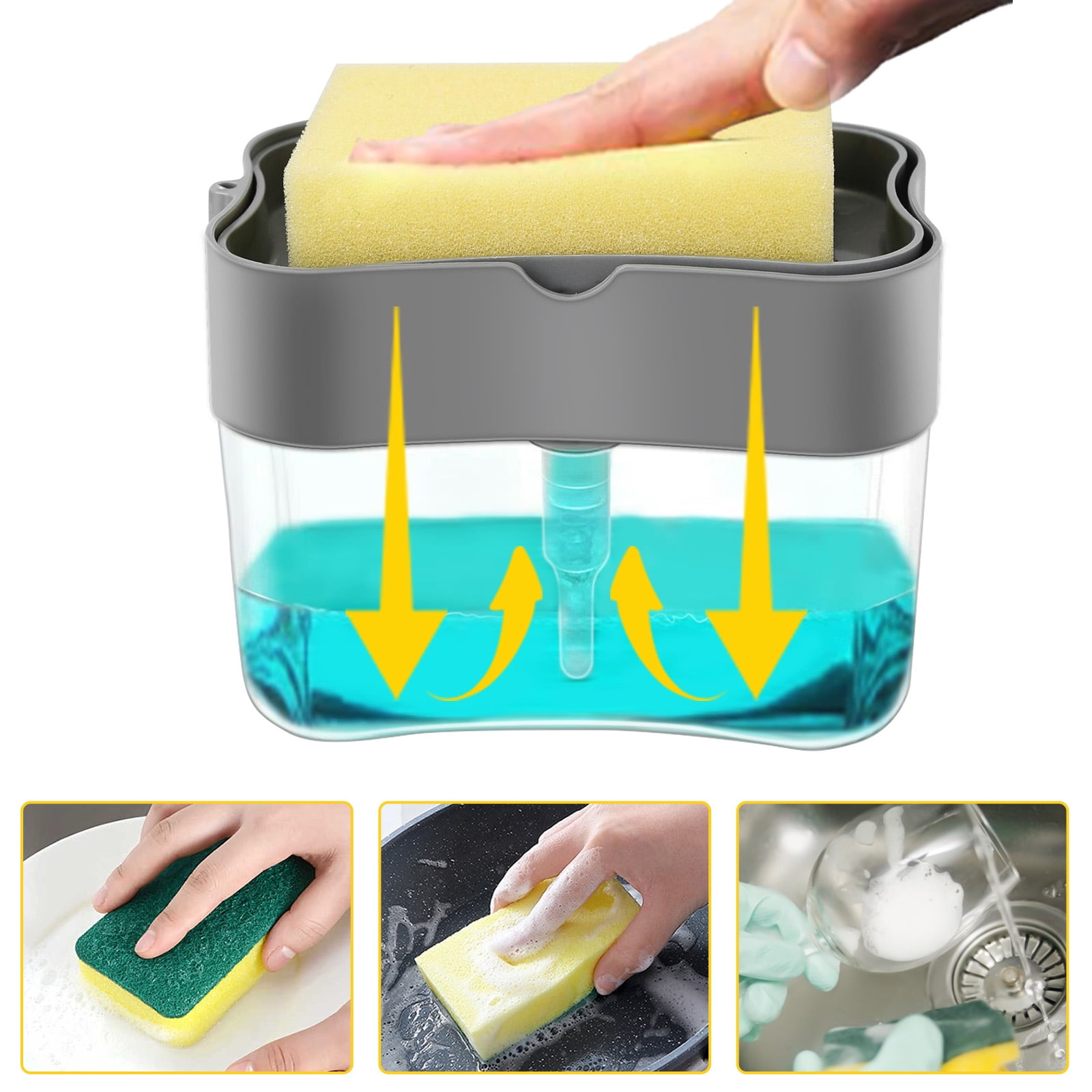 Details about   Kitchen Manual Soap Dispenser Sponge Holder Dishcleaning Soap Pump Caddy Box 