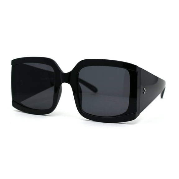 Womens Thick Temple Rectangular Butterfly Designer Sunglasses All Black