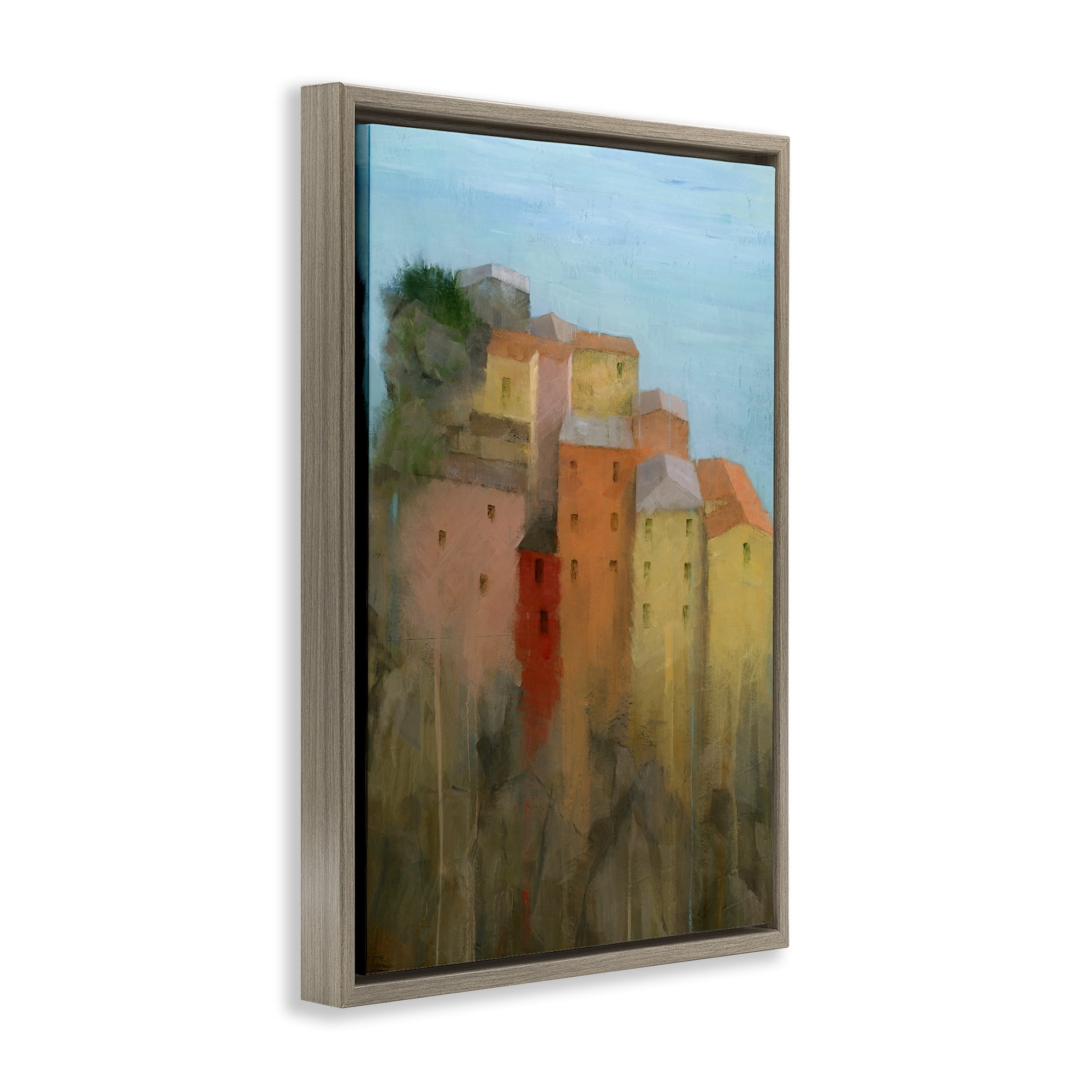 Stupell Industries Tall Seaside Architecture Buildings & Architecture Painting Brown Floater Framed Canvas Art Print Wall Art, 21 x 31