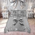 thumbnail image 3 of Meiyoeat Fashion Glitter Bow Gemstones Duvet Cover Set for Women Girls, Silver Sequin Print Bedding Full, Grey Reversible, 1 Duvet Cover and 2 Pillowcases (No Comforter), 3 of 6