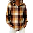 thumbnail image 6 of Xunmmm Button Down Shirts For Women Patchwork Pullover Plaid Printed Casual Long Sleeve Shirt Womens Blouses Coffee M, 6 of 7