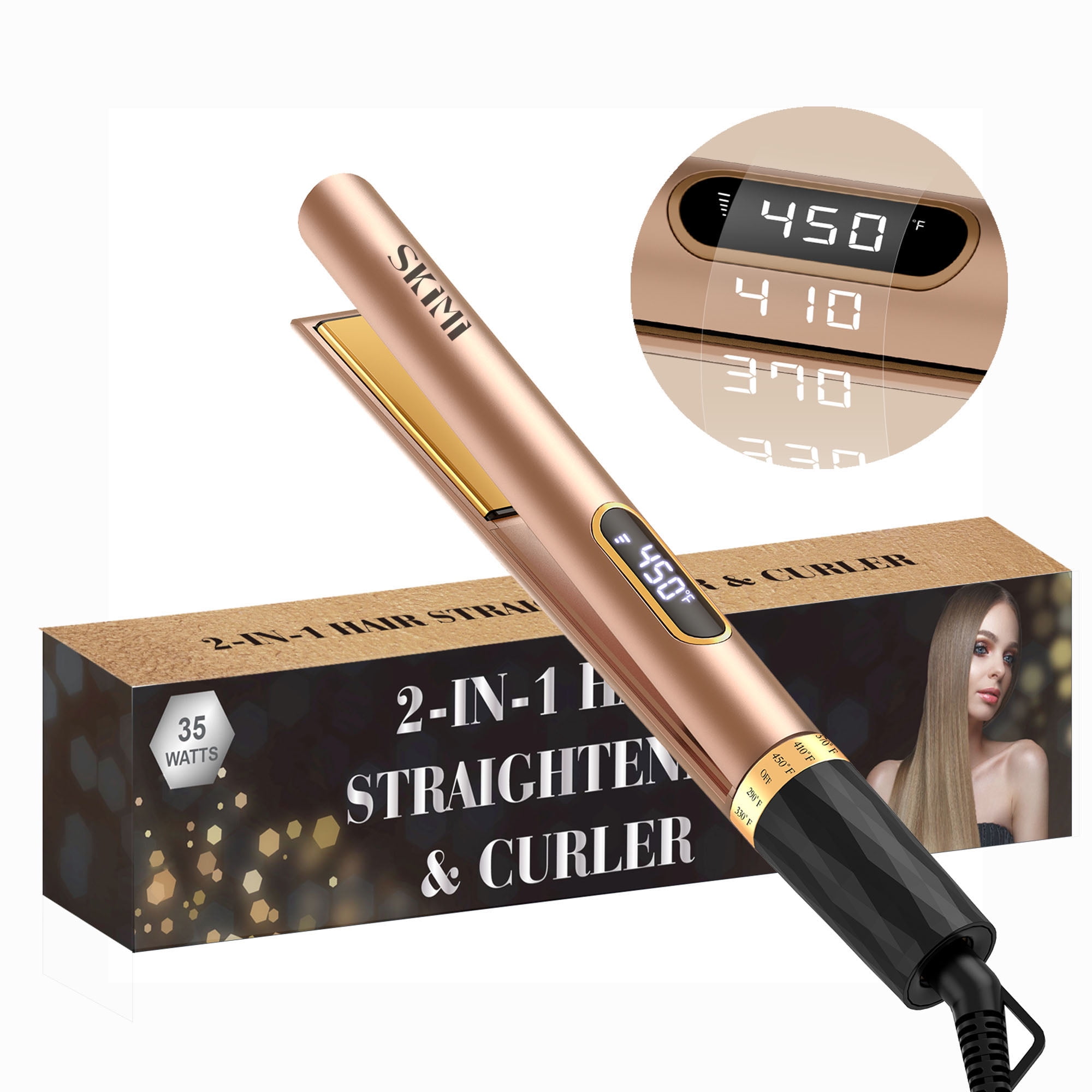 SKIMI Hair Straightener, 1 inch Flat Iron Curling, Curling Iron Ceramic, Dual Voltage, Black