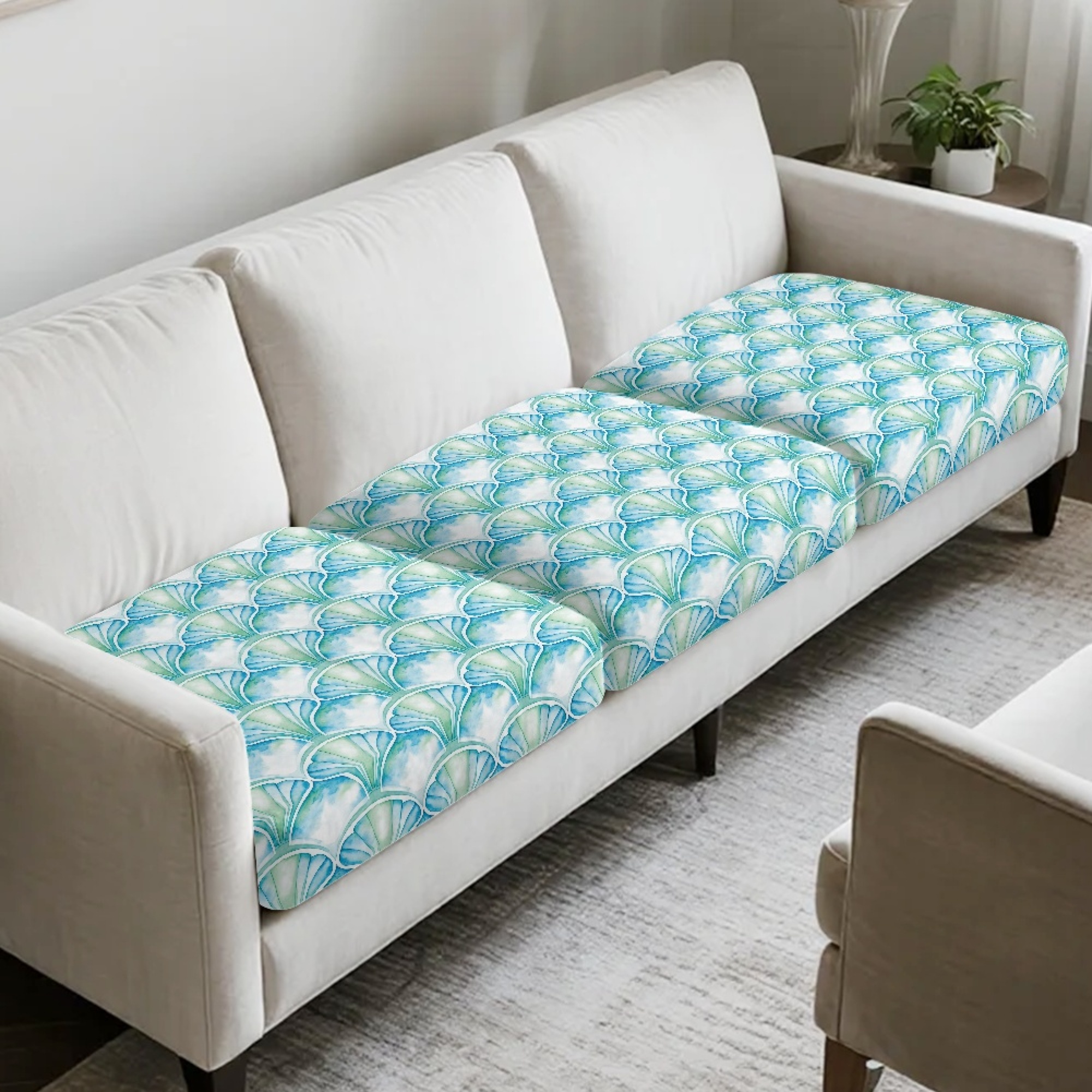 TSOVTHRID Blue Seashell Vintage Print Sofa Covers for Seat Cushions Non Slip Couch Cushion Slipcovers Luxury Soft Couches Furniture Protector for Chair Loveseat