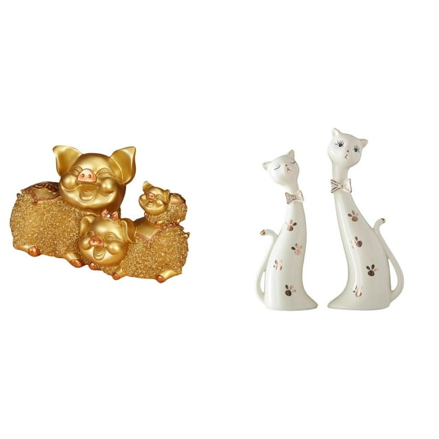 Figurita de pareja de cerdo y gato, estatua moderna coleccionable de animales, escultura de resina para estantería, centro de mesa de entrada, regalo