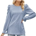 thumbnail image 4 of Ankola Womens Eyelet Embroidery Tops 2024 Puff Long Sleeve Crew Neck Blouses Casual Solid Pullover Loose Basic Tee Shirt, 4 of 4