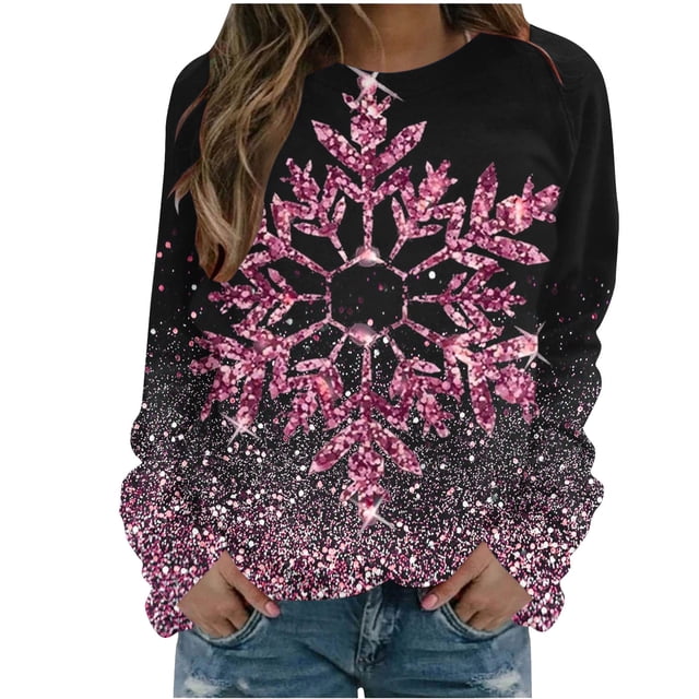 Pisexur Chandail en Molleton de Noël pour Femmes Sans Capuche Imprimé Graphique Vacances Col Rond Chandail en Molleton Ample Surdimensionné Automne Mode Décontracté Chandail à Manches Longues pour Femmes