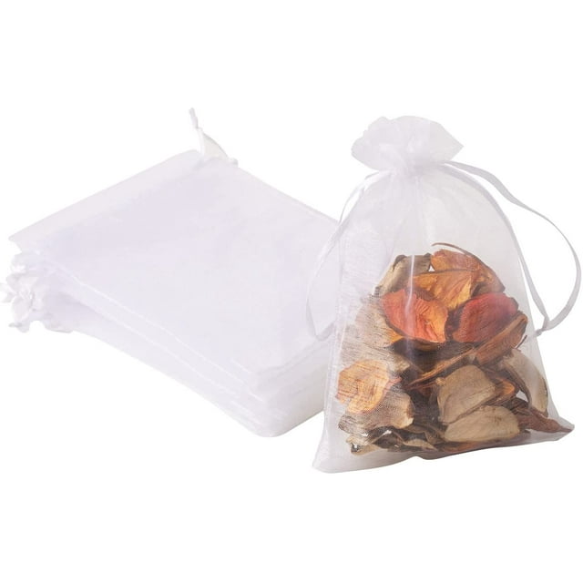 Bolsa de organza de 100 piezas, 4x6" (10x15cm) Bolsa de regalo con cordón transparente, Bolsa de fiesta, Joyería, Festiva, Jabón de baño, Bolsa de regalo de organza de maquillaje (Blanco) oso de fresa Electrónica