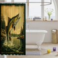 thumbnail image 3 of Manfei Western Pike Fish Shower Curtain 72Wx78L, Rustic Lake House Bath Curtain, Golden Gray, 3 of 5
