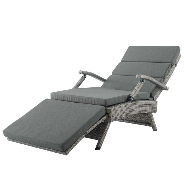 Modern Contemporary Urban Design Outdoor Patio Balcony Garden Furniture Lounge Chair Chaise, Rattan Wicker, Dark Grey Gray