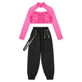thumbnail image 3 of IEFIEL Girls Hip Hop Street Dance Costume Sequins Open Back Crop Top with Chain Jogger Pants Dancewear Hot Pink 6, 3 of 7