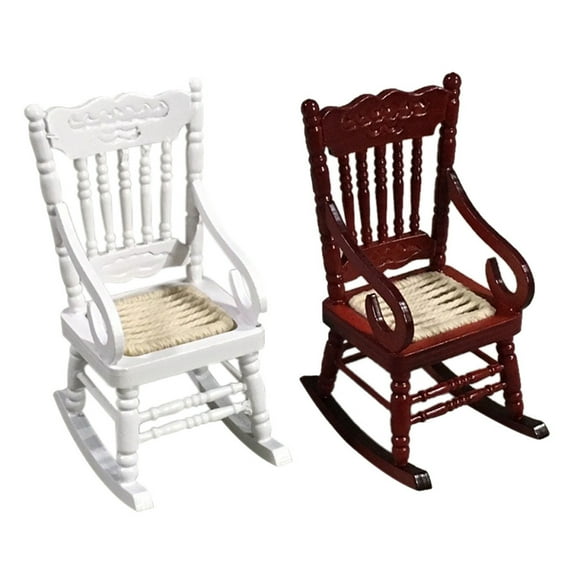 ABPWLY Toys 1:12 Dollhouse Miniature Furniture Wooden White Rocking Chair Model with Rope Seat 5x6.5x9.3cm Outdoor Toys