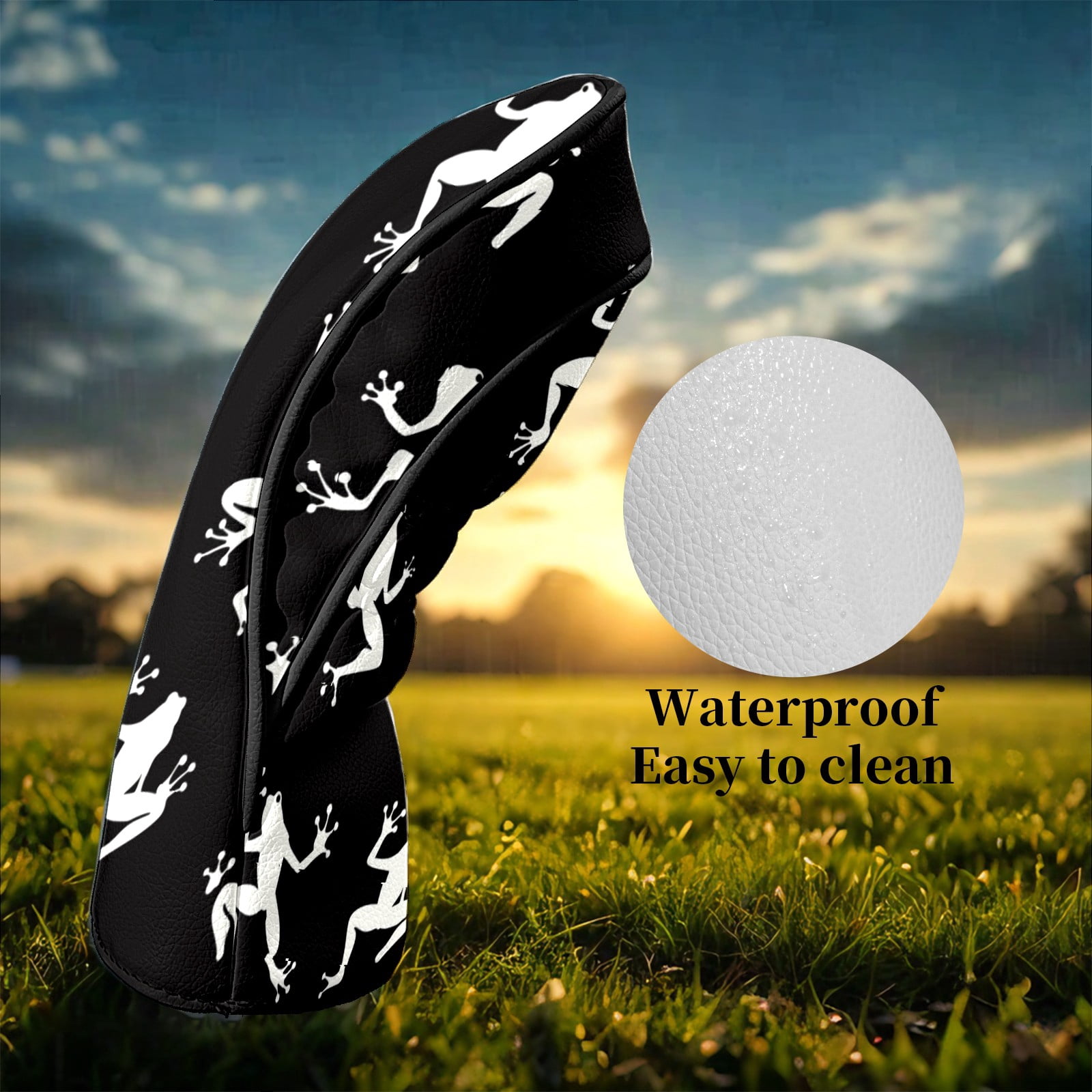 Golf Club Head Covers Funny Frog Waterproof Leather Golf Head Covers for Men Women Driver Head Cover Fairway Headcover for Golf Lovers