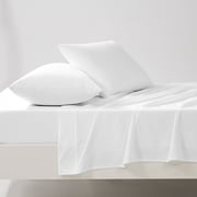 Color Sense 4-Piece 100% Cotton Percale Bed Sheet Set, Cool & Crisp Bedding, Queen, White