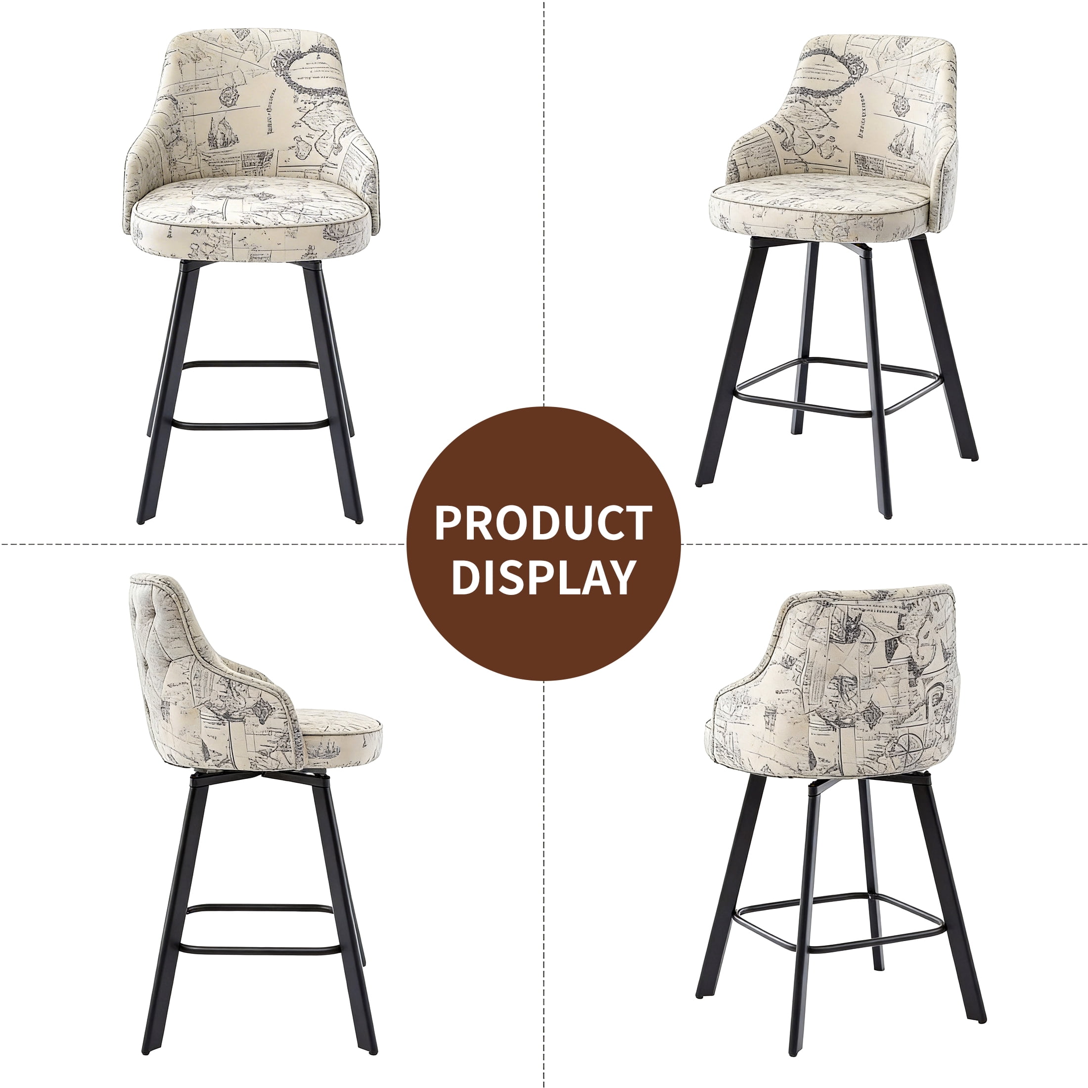 FIRAVOE Bar Stools Set of 4 (High Back) Swivel Barstools (30") Bar Height Bar Stools, Linen Bar Chairs for Kitchen Island, Beige