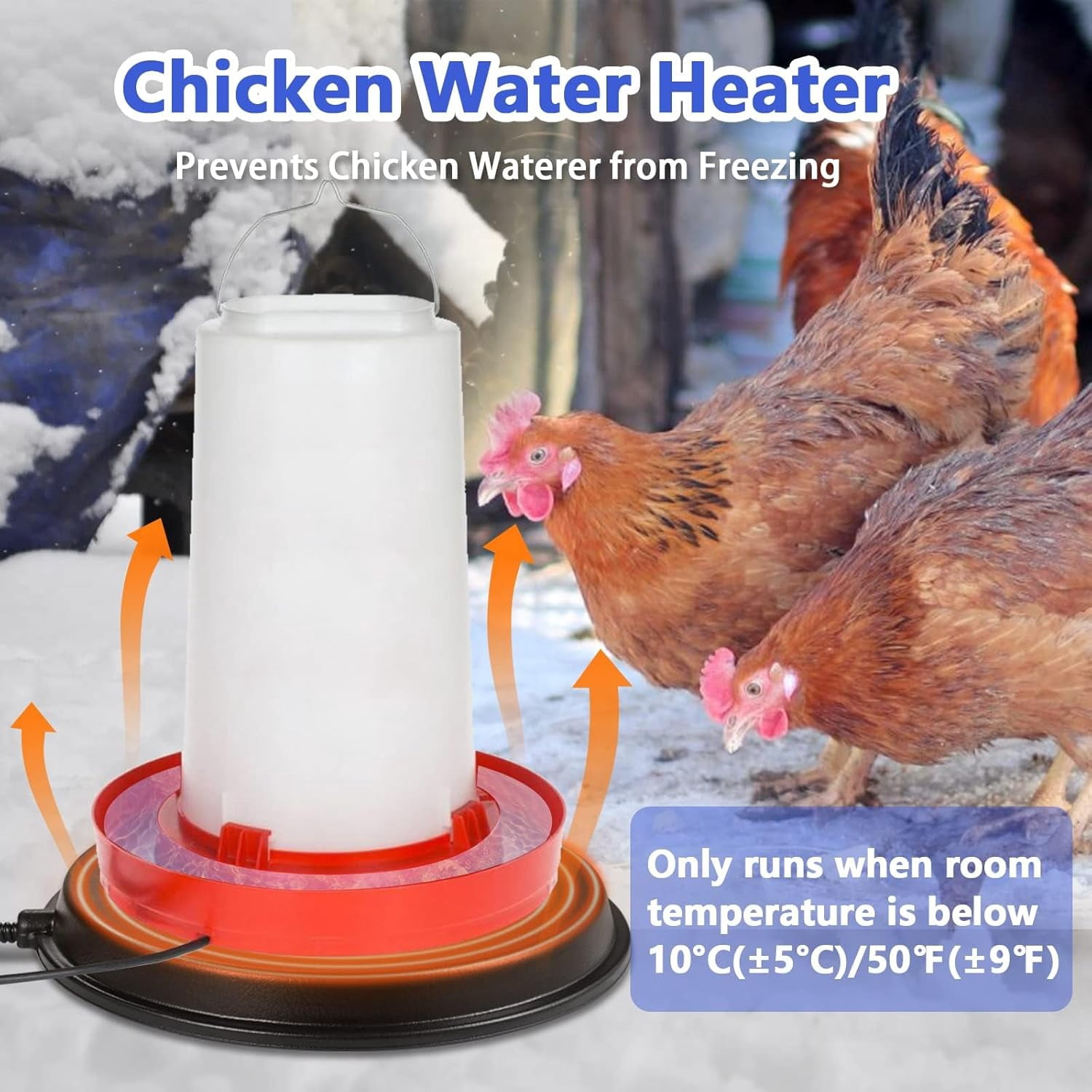 4TSL Chicken Waterer Heater, 80W Chicken Drinker Heated Base for Winter 15 in Chicken Water Heater with Thermostat