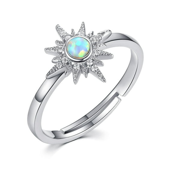 TANGPOET Polar Ring Star Rings for Women Sterling Silver Opal Rings for Her Jewelry Gift Romantic Adjustable