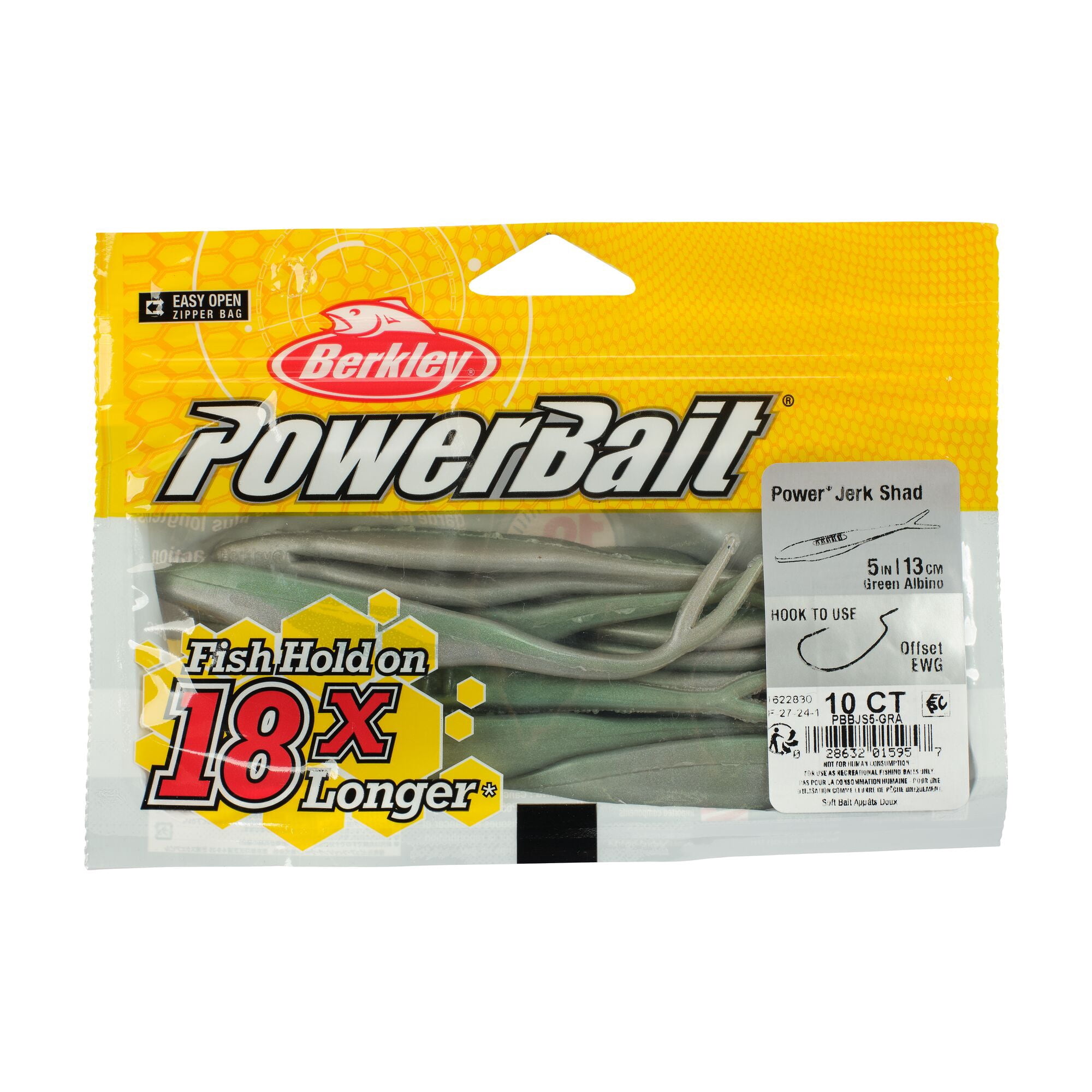 Berkley PowerBait® Power® Jerk Shad, 5 in, Minnows, Green Albino (10 Count)