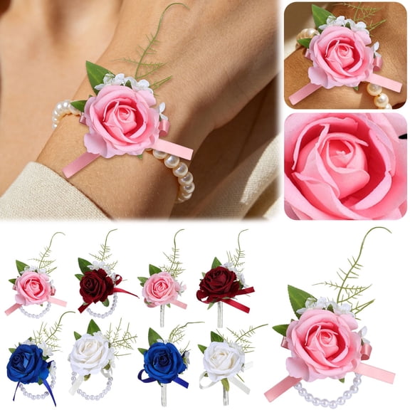 Wedding Artificial Flower Corsage and Boutonniere Set Elegant Wrist Floral Arrangement for Bridesmaids Grooms Prom Formal Events Ceremony Party Favors Mother’s Day Gife 1Pcs