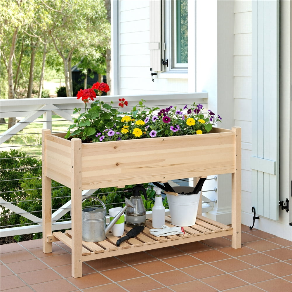 Alden design 2 Tiers Wood Elevated Raised Garden Bed Planter Box for Vegetables Flowers Herbs Outdoor/Indoor