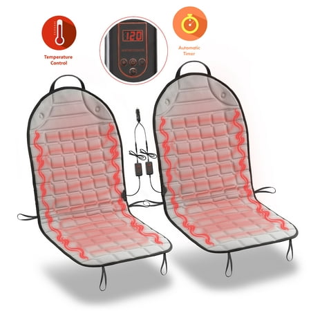 Zone Tech Car Heated Seat Cover Cushion Hot Warmer  2 Piece Set 12V Heating Warmer Pad Hot Gray Cover Perfect for Cold Weather and Winter