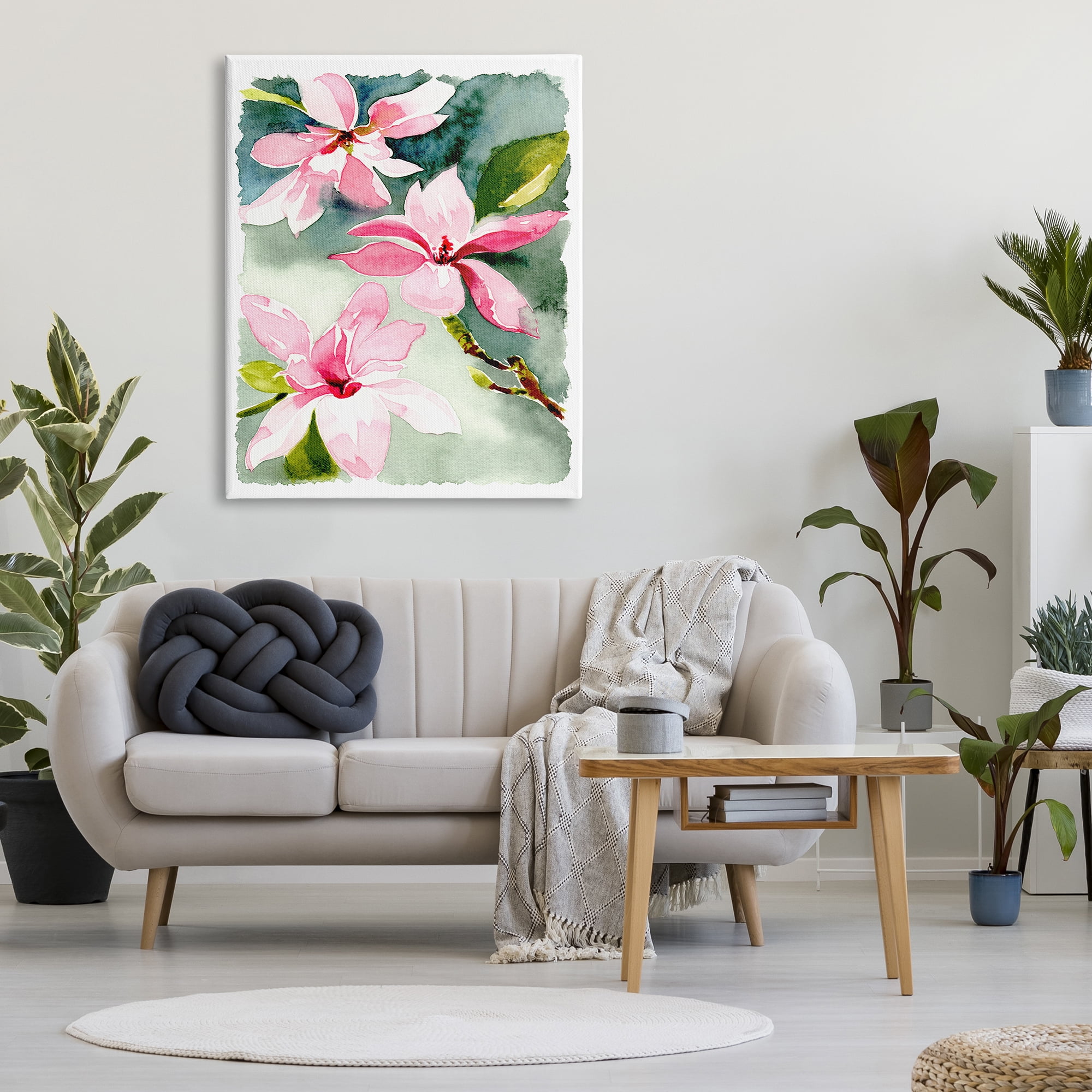 Stupell Industries Pink Flowers Watercolor Botanical & Floral Painting Gallery Wrapped Canvas Print Wall Art, 36 x 48
