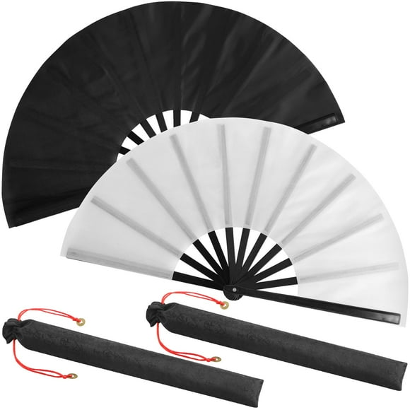 Abanicos de seda plegables a mano Maitys Tai Ji en blanco y negro (paquete de 2)