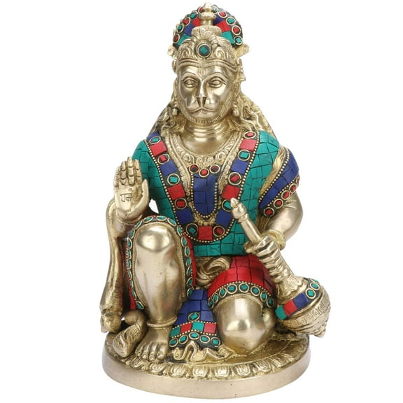 Brass World Large Size Lord Hanuman Bajrangbali Brass Colored Stone Idol Bajrang Bali Bhagwan Home Decor Office Mandir God Statue Height 9 Inches