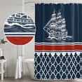 thumbnail image 4 of Navy Blue Coastal Shower Curtain Set - 48" x 72" Washable Bathtub Curtain with 12 Hooks, Nautical Ocean Sea Abstract Art Waterproof Fabric Stall Shower Curtains for Bathroom/Bathtub Décor, 4 of 6