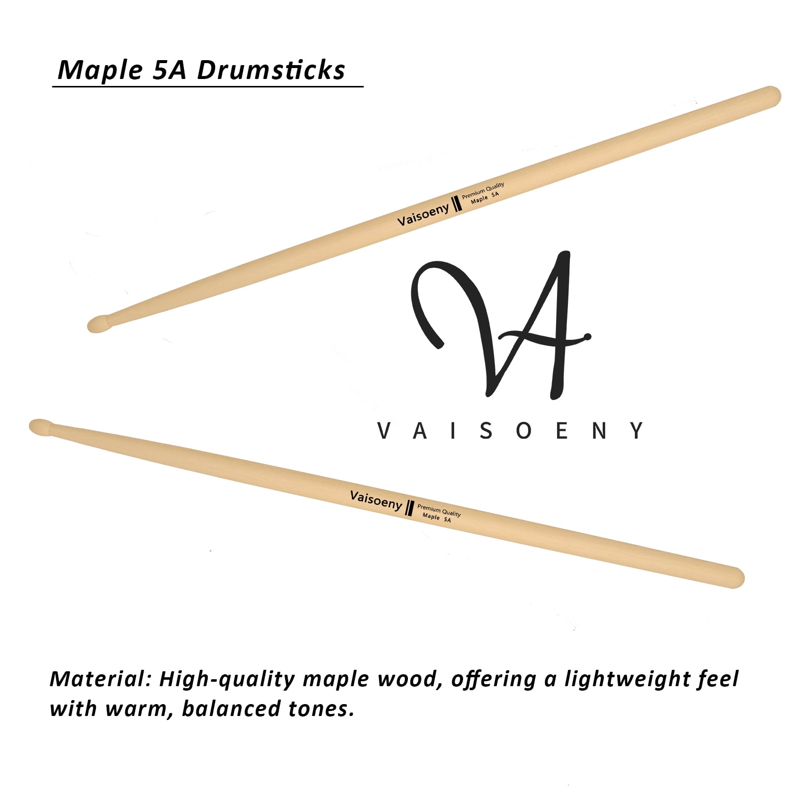 Vaisoeny Drum Sticks,5A Drum Sticks for Adults,12 Pairs Classic Maple Wood Drumsticks for Kids , Professional Musical Instrument Percussion Accessories