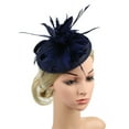 thumbnail image 4 of NMMUED Formal Fascinator Hats Women Church Dress Hat with Feathers Mesh Netting Wedding Guest Garden Party Tea Party Elegant Headpiece Navy, 4 of 9