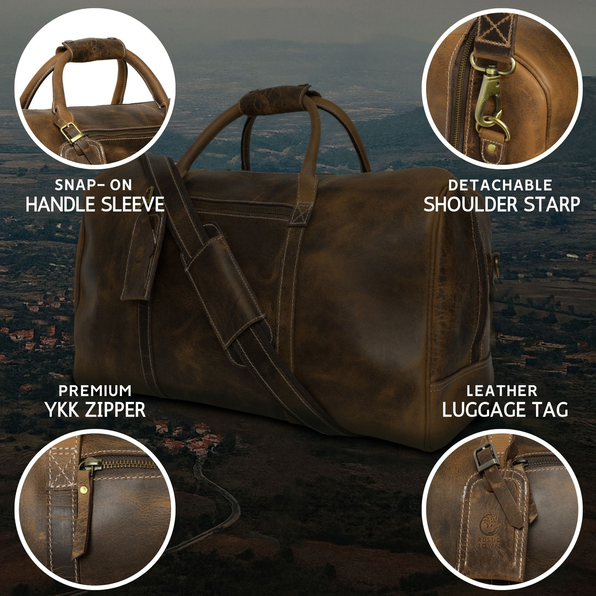 Leather Duffel Bag for Men Vintage Travel Gym Sports Overnight Weekend Duffle Bag Carry on Luggage by Rustic Town