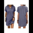 thumbnail image 2 of Vestido Camisero Informal de Verano para Mujer, con Cuello en V, Corta, Plisado, Liso, Holgado y con Botones. Púrpura L, 2 of 7