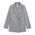 thumbnail image 5 of Women Double Breasted Blazer Jacket Long Sleeve Lapel Suit Coat Casual Business Work Outerwear Tops for Spring Autumn office Daily Wear S-3XL Gray, 5 of 5